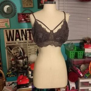 Gray lace strappy bralette